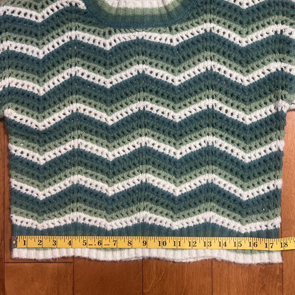 Hippie Rose Crochet Chunky Knit Striped Sweater Size M Green Festival Boho Indie - Picture 5 of 9